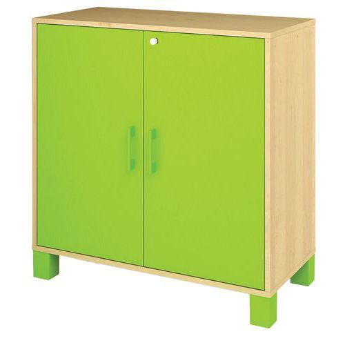 Armoire basse Confetti avec pieds 2 portes à clé bouleau/vert thumbnail image 1
