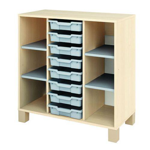 Illustration de : Meuble bas Confetti avec pieds et 8 bacs