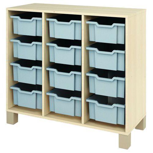 Illustration de : Meuble droit Confetti avec pieds et 12 bacs