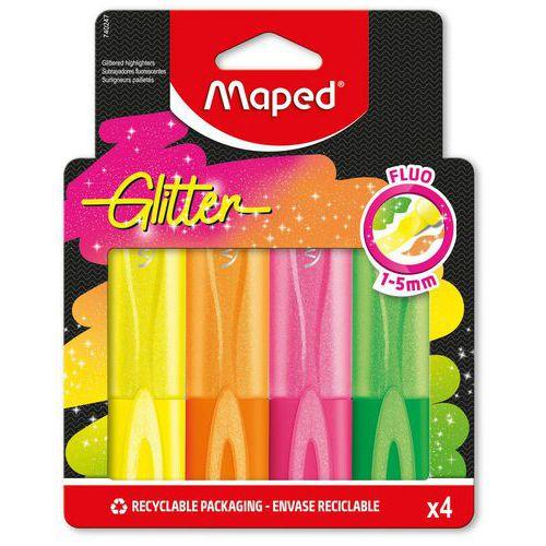 Illustration de : Pochette 4 surligneurs FLUO'PEPS glitter - Maped