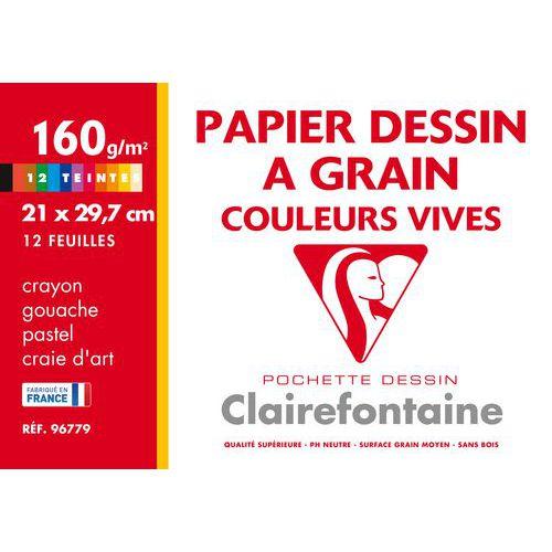 Pochette de 12 feuilles Dessin à Grain A4 160g assorties thumbnail image 1