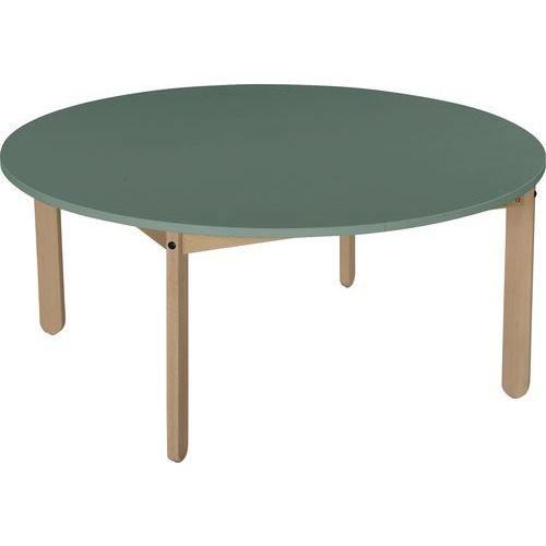 Illustration de : Table Lili ronde, plateau couleur, piétement bois hêtre