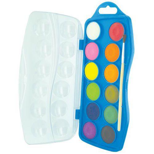 Illustration de : Boite de peinture de 12 pastilles 25 mm+pinceau et palette - Ulmann