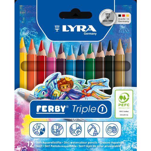 Illustration de : Etui 12 crayons triple one triangulaire ferby Ø mine 6,25 mm - Lyra