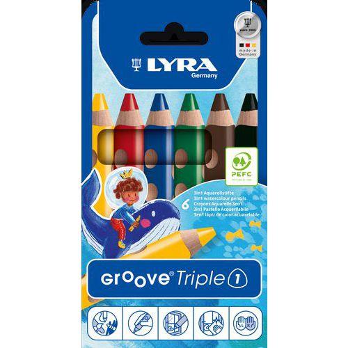 Illustration de : Etui de 6 crayons de couleur groove triple one - Lyra