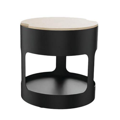 Pouf OROND sur roulettes Noir assise bois thumbnail image 1