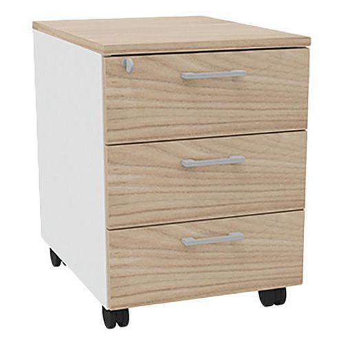 Caisson mobile bois 3 tiroirs rangement blanc/orme thumbnail image 1