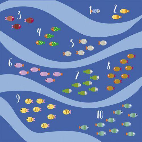 Illustration de : Tapis géant poissons et chiffres 200 x 200 cm