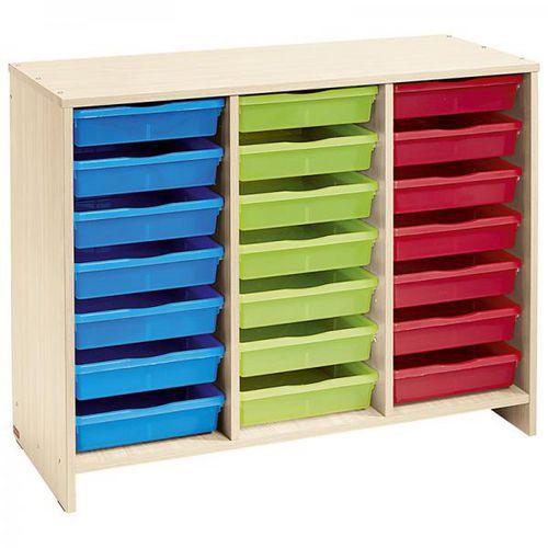 Illustration de : Meuble bas teinte bouleau 21 bacs multicolores - Nathan