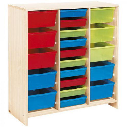 Illustration de : Meuble haut teinte bouleau 20 bacs multicolores - Nathan