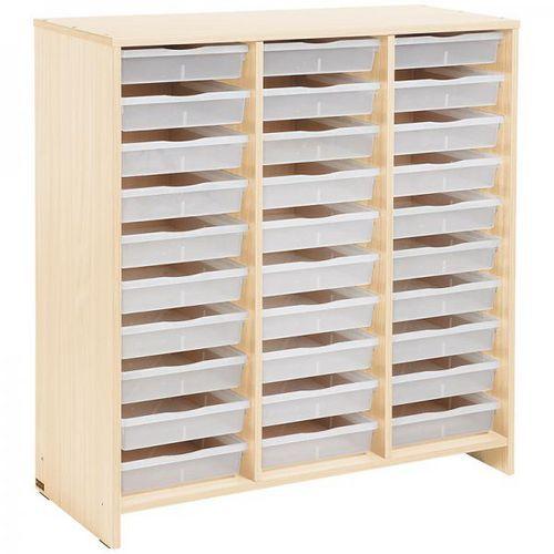 Illustration de : Meuble haut 30 bacs incolores teinte bouleau - Nathan