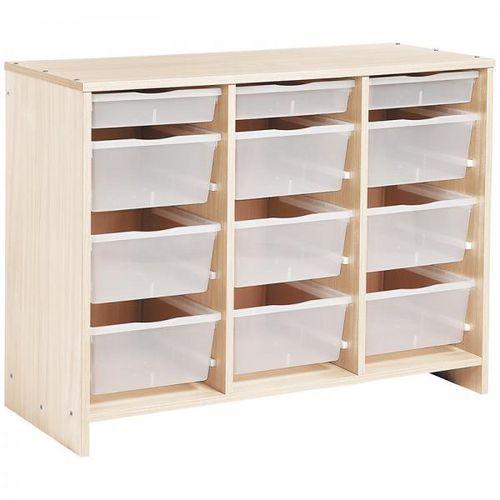 Illustration de : Meuble bas 12 bacs incolores teinte bouleau - Nathan