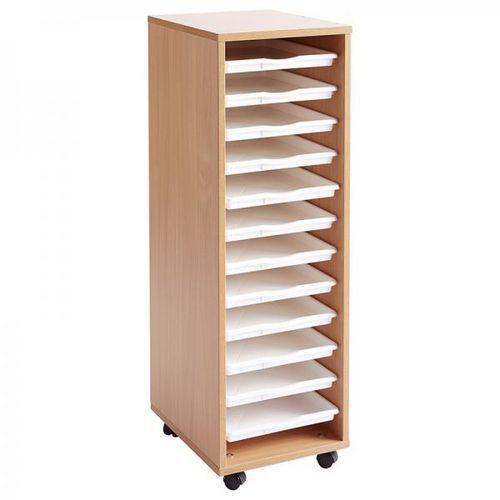 Illustration de : Colonne haute MobiNathan 12 plateaux blancs teinte hêtre - Nathan