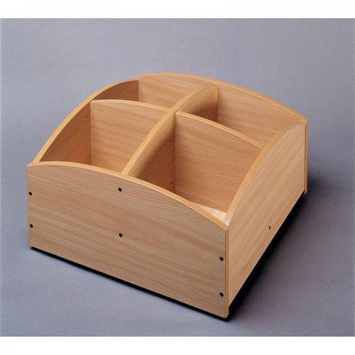 Illustration de : Bac à livres à roulettes 4 cases bas teinte hêtre - Nathan