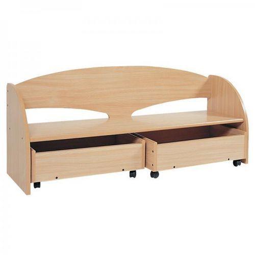 Illustration de : Banc à dossier 2 casiers bas à roulettes hêtre offre spéciale - Nathan