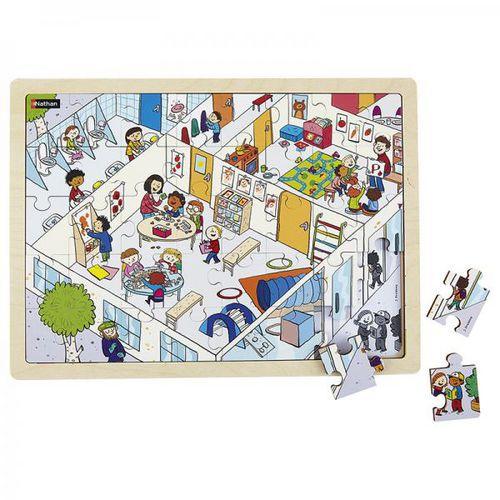 Illustration de : Puzzle bois juxtaposable - L'école - Nathan