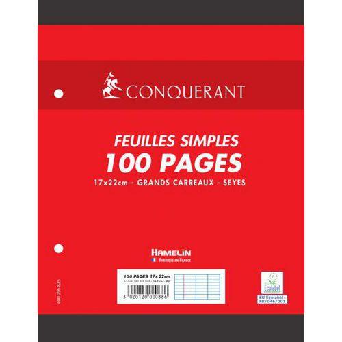 Feuillet recharge classeurs 100 pages 80g 17x22 cm seyes  - blanc (Etui de 50) thumbnail image 1
