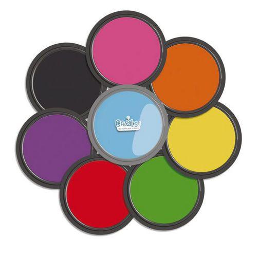 Illustration de : Ensemble de 8 tampons encreurs géants Ø 88 mm en couleurs assorties