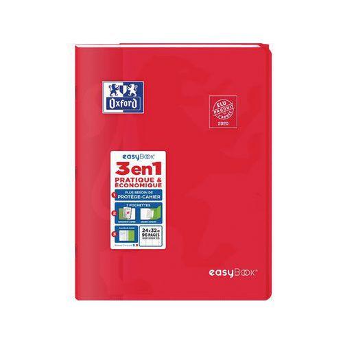 OXFORD Cahier EasyBook 24x32cm Grands Carreaux Seyès 96 Pages Agrafées Couverture Polypro Rouge thumbnail image 1