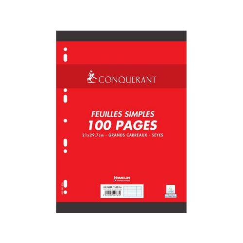 CONQUERANT Feuilles Simples A4 Grands Carreaux Seyès 100 Pages Sous Film Blanches thumbnail image 1