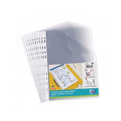 Illustration de : Sachet 50 pochettes perforées 24x32 lisse 6/100ème incolore - Oxford
