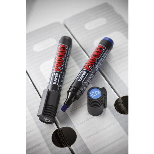 Illustration de : 8 marqueurs permanents pointe biseautée prockey assortis - Uni-ball