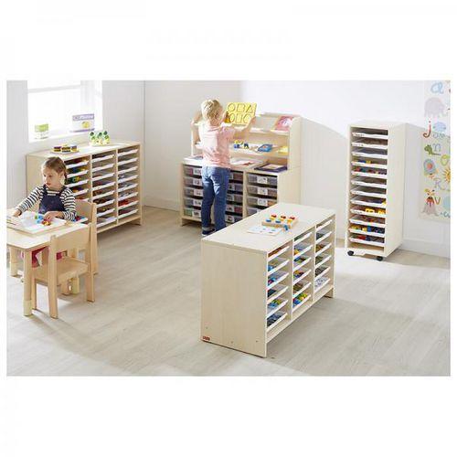 Illustration de : Meuble bas 24 plateaux blancs teinte bouleau - Nathan