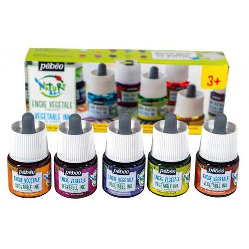 Illustration de : Set 5 flacons 45ml encre à dessiner végétale secondaires - Pébéo