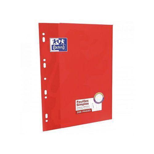 Illustration de : Etui rouge 100 feuilles simples A4 seyès perforées blanc - Oxford