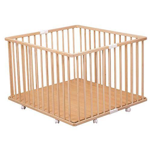 Parc pliant carré GABY (plancher réglable et roulettes) Vernis Naturel thumbnail image 1