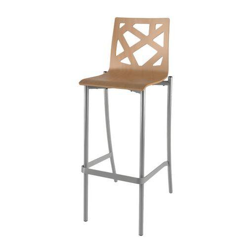 Illustration de : Tabouret Best 4 pieds ht 80 cm coque Mozaik bois naturel ou teinté