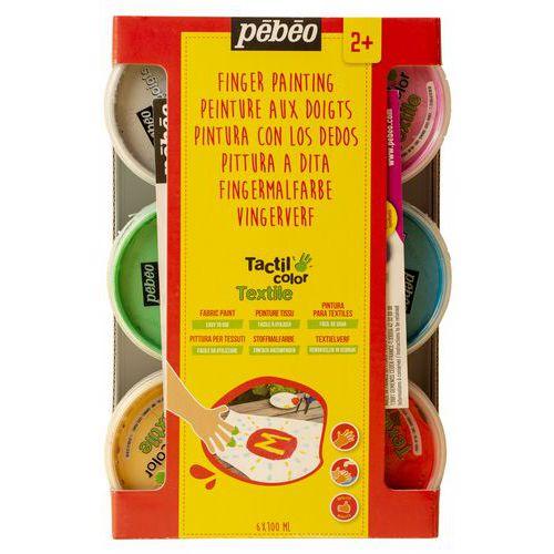 Illustration de : Ensemble de 6 pots de 100ml de gouache aux doigts nacrée - Pébéo