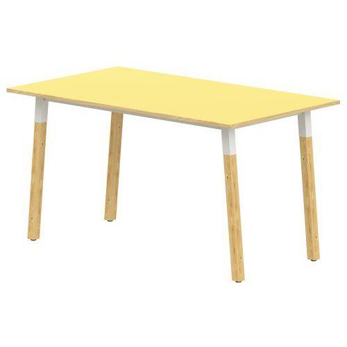 Illustration de : Table 4 pieds inclinés métal/bois 80 x 80 cm stratifié ABS