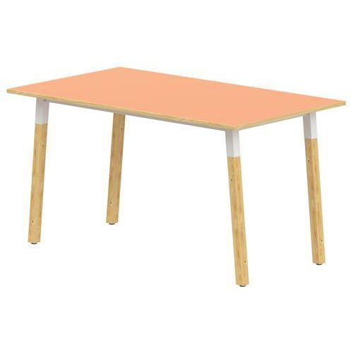 Illustration de : Table 4 pieds inclinés métal/bois 140 x 80 cm stratifié ABS