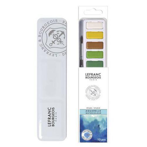Boîte métal aquarelle 12 tablettes avec pinceau Lefranc Bourgeois thumbnail image 1