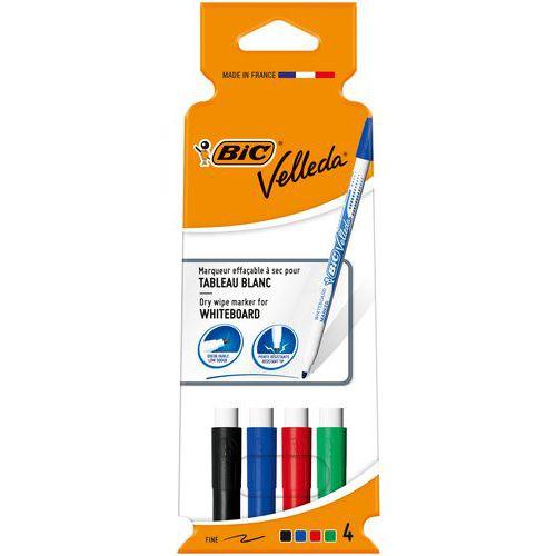 Illustration de : Pochette 4 feutres pointe fine Velleda - Bic