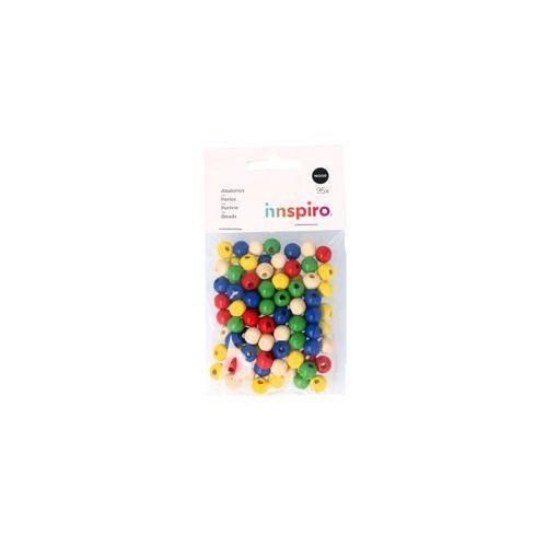 Illustration de : Sachet 95 perles bois rondes multicolores 10 mm - Innspiro