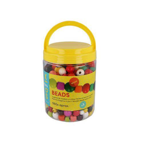 Baril 500 g perles en bois colorés + 4 cordons thumbnail image 1