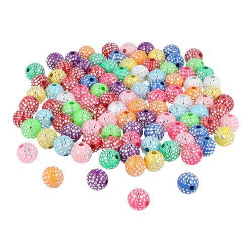 Illustration de : Bocal 200g perles plastique rondes 8mm à pois argenté - Innspiro