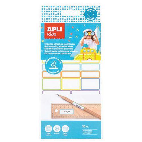 Illustration de : Pochette 35 étiquettes adhésives plastifiées tailles assorties - Apli