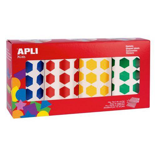 Illustration de : 4 rouleaux gommettes hexagonales 20 mm - Apli