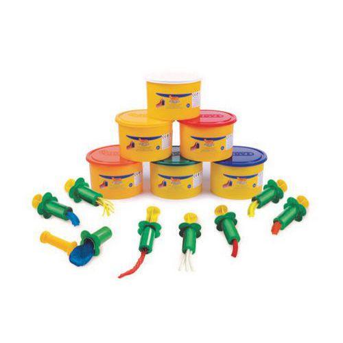 Illustration de : Assortiment 6 pots 460g pâte à jouer + 8 accessoires - Jovi