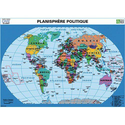 Illustration de : Planisphere relief - planisphere politique - carte murale