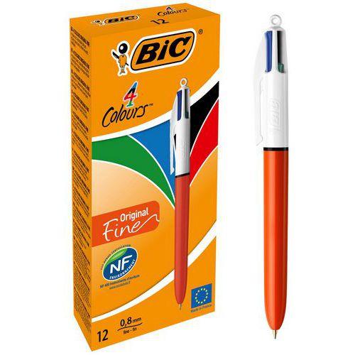 Illustration de : Stylo bille 4 couleurs Original pointe fine 0,8mm - Bic
