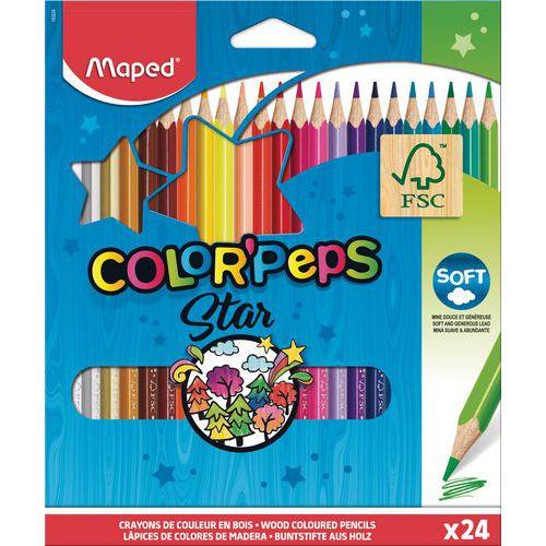 Illustration de : Etui 24 crayons de couleurs bois color peps star assorties - Maped