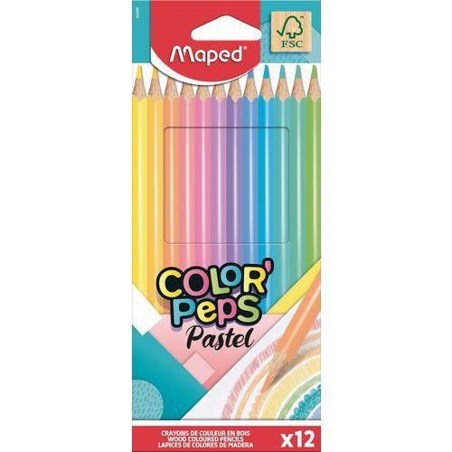 Illustration de : Etui carton 12 crayons de couleur pastel Ccolor'peps - Maped