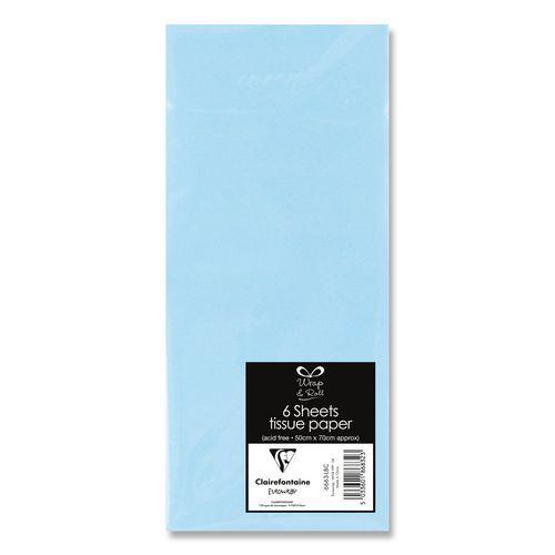 Sachet 6 feuilles papier de soie 50x70 cm bleu ciel thumbnail image 1
