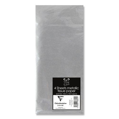 Sachet 4 feuilles papier de soie 50x70 cm argent thumbnail image 1