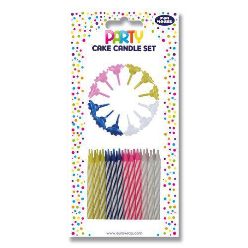 Illustration de : Set de 24 bougies pour gâteau couleurs assorties - Clairefontaine