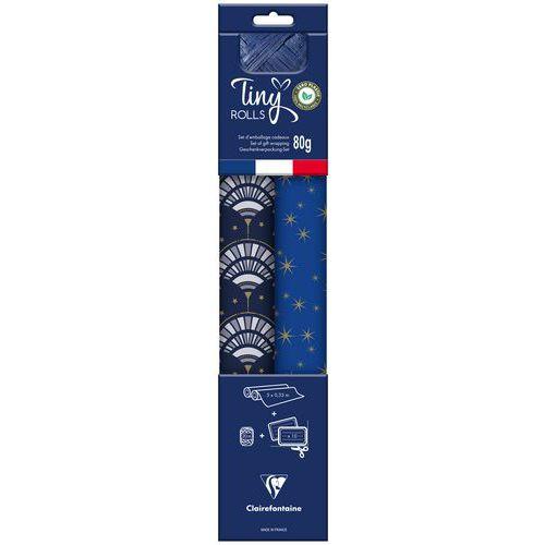 Pack rouleaux,bolduc,5x0,35m,papier cadeau,bleu/or thumbnail image 1